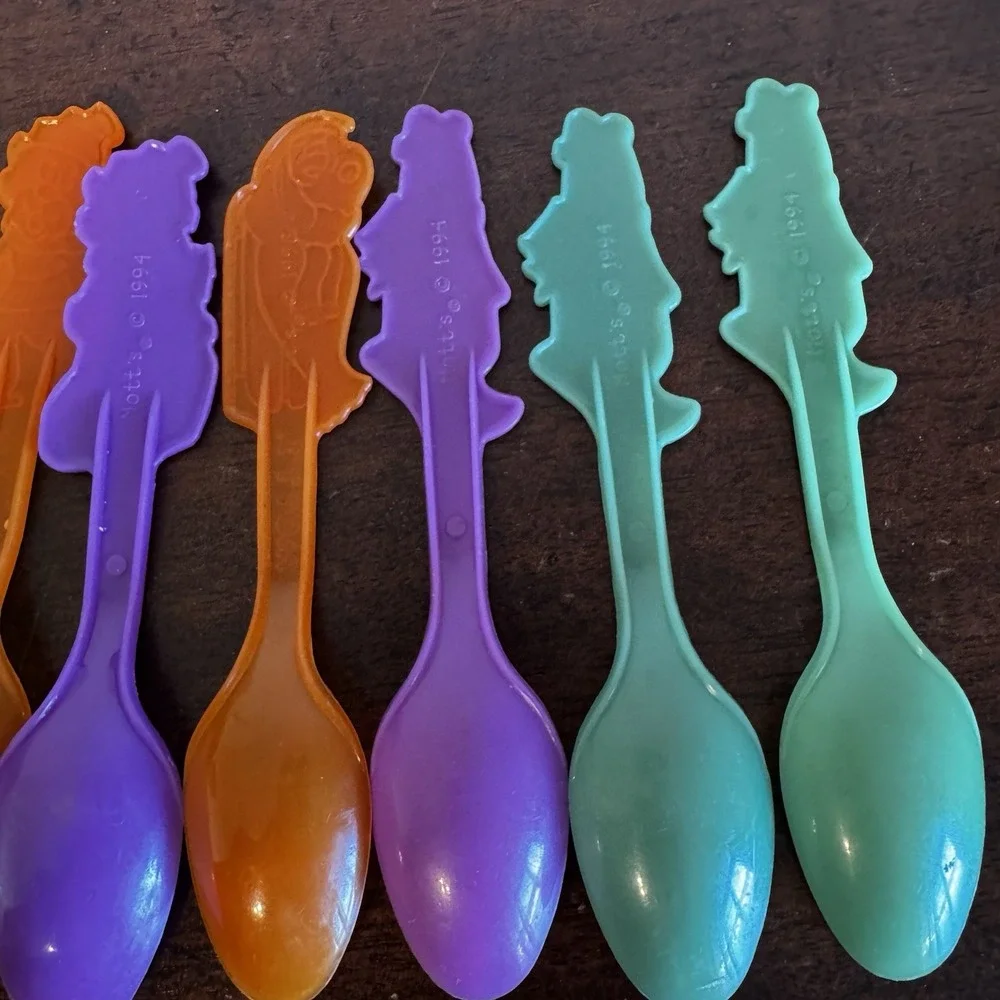 7 - 1994/96 MOTT'S Penguin, Bear & Squid Mascot Plastic Collectible Spoons